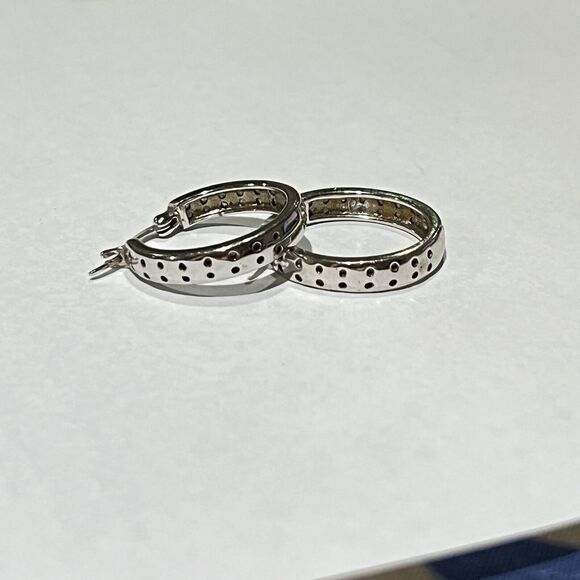 DBJ Natural Diamond Mini 22mm Hoop Earrings 925 Sterling Silver - Picture 3 of 9